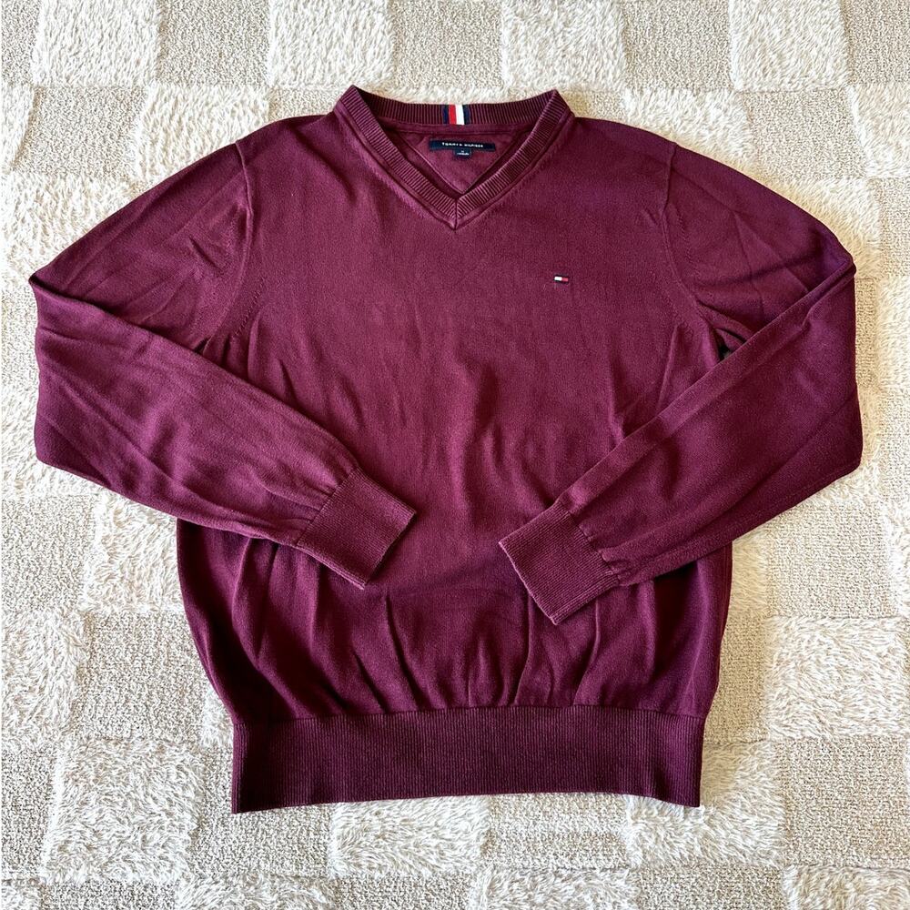 TOMMY HILFIGER Men's Sonoma Red V-Neck Pullover Sweater SZ Medium